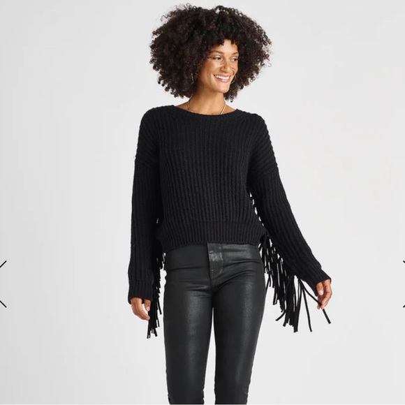 SPLENDID Britain Rib Fringe sweater | Medium | NWT| black - Picture 2 of 9